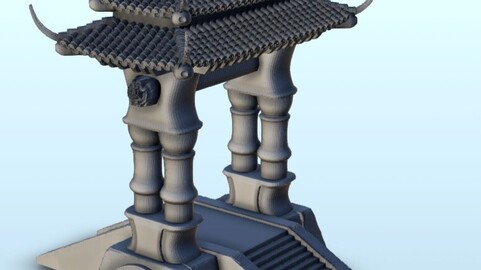 Asian bridge with roofed totem pole 10 | STL for 3D Printing Printer | Hard Surface