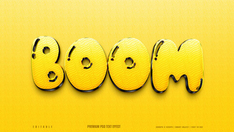 3D Boom. PSD fully editable text effect. Layer style PSD mockup template