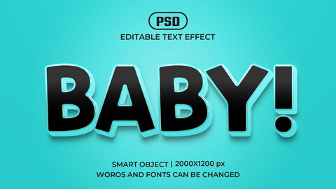 Baby PSD fully editable text effect. Layer style PSD mockup template