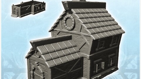 Medieval house with long entrance and round dormer (2) | STL for 3D Printing Printer | Hard Surface