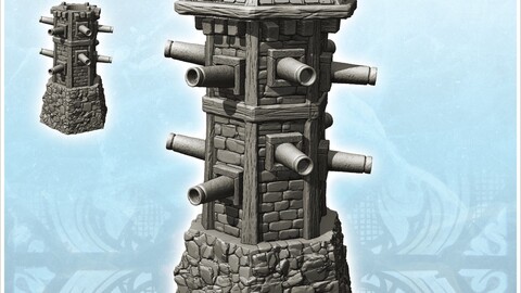 Medieval defense tower with cannons and stone base (3) | STL for 3D Printing Printer | Hard Surface