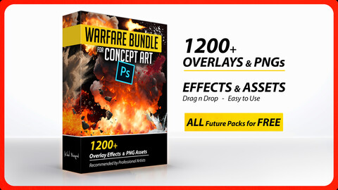 Warfare Effects Bundle - 7 Packs Explosions, Fire flames, Smoke Effect, Blood Splatter, Muzzle flash, Water splash for Photoshop