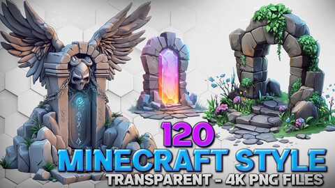 120 Images with Minecraft Style - Transparent ( PNG Files )-4K- High Quality