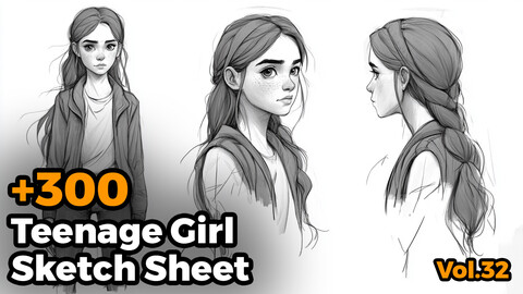 +300 Teenage Girl Sketch Sheet Reference Images(4k)