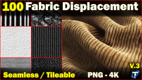 100 Ultra High-Quality Fabric Displacements / Fabric Alpha (Seamless and Tileable) Vol 3