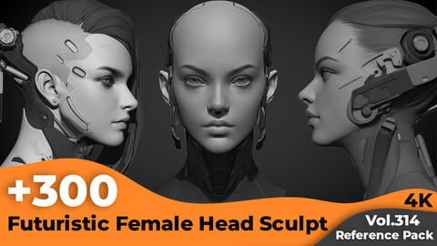 +300 Futuristic Female Head Sculpt Reference Images(4k)