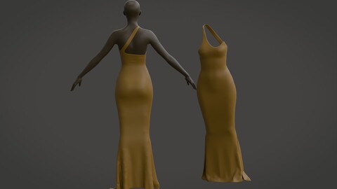 3D Female dress- One Shoulder Maxi Dress