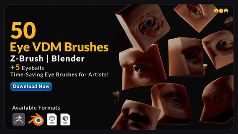 50 Eyes VDM Brushes + 5 Eyeballs | Blender & Zbrush Sculpting Brushes