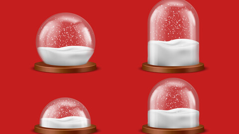 Snow Globes, Red Background, Holiday Season, Winter Christmas Scene, Glass Sphere, EPS File