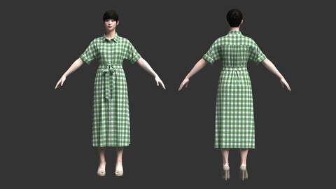 Female Midi Shirt Dress 3D Model