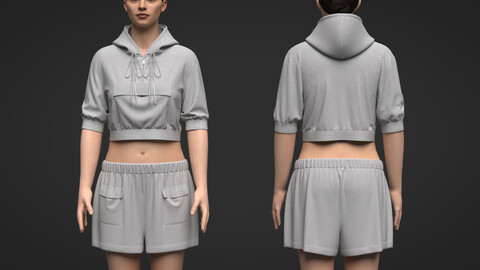 Female Hoodie Outfit 3D Model