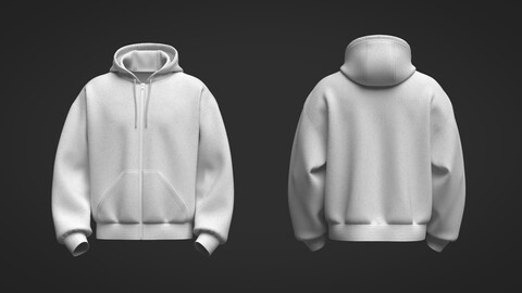 Male Front Zip Oversized Hoodie 3D Model