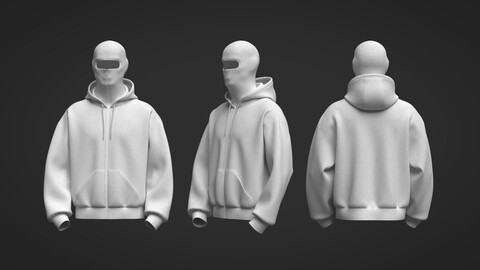 Male Oversized Balaclava Hoodie 3D Model