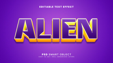 3D Alien. PSD fully editable text effect. Layer style PSD mockup template