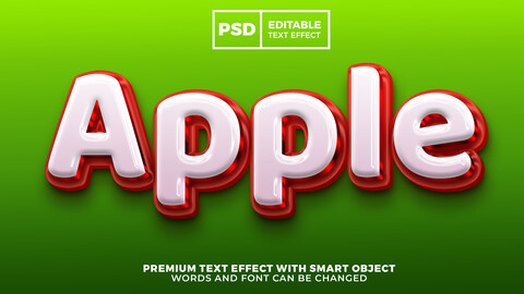 3D Apple. PSD fully editable text effect. Layer style PSD mockup template