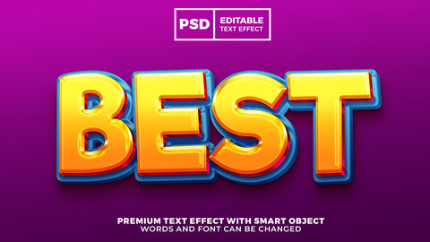 3D Best. PSD fully editable text effect. Layer style PSD mockup template