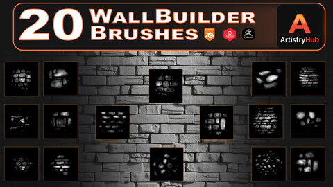 20 Wall Builder Brushes for Zbrush Substance Painter and Blender (COUPON Applied)