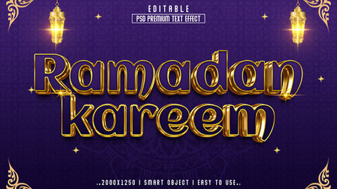 3D Ramadan Kareem. PSD fully editable text effect. Layer style PSD mockup template