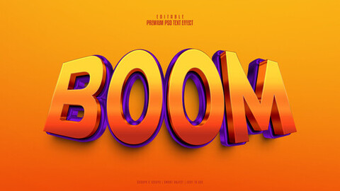 3D Boom. PSD fully editable text effect. Layer style PSD mockup template