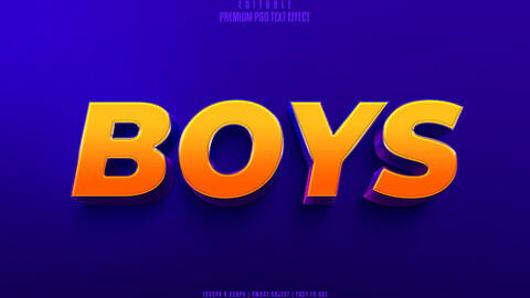 3D Boys. PSD fully editable text effect. Layer style PSD mockup template