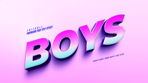 3D Boys. PSD fully editable text effect. Layer style PSD mockup template