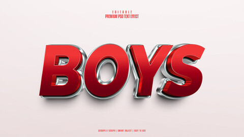 3D Boys. PSD fully editable text effect. Layer style PSD mockup template