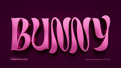 3D Bunny. PSD fully editable text effect. Layer style PSD mockup template