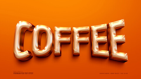 3D Coffee. PSD fully editable text effect. Layer style PSD mockup template