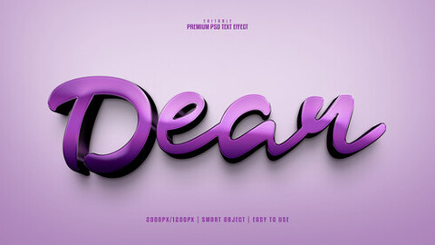 3D Dear. PSD fully editable text effect. Layer style PSD mockup template