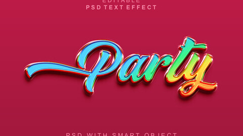 3D Party. PSD fully editable text effect. Layer style PSD mockup template