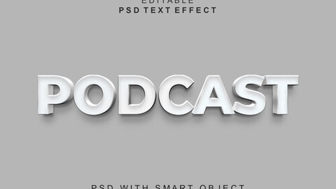 3D Podcast. PSD fully editable text effect. Layer style PSD mockup template