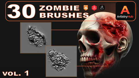 30 Zombie Brushes for ZBrush, Blender, and Substance Painter (COUPON Applied)