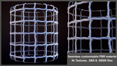 Seamless PBR stylized customizable net material textures (rope, netting, knitted)