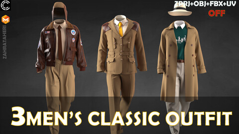 MEN'S VINTAGE OUTFIT(Clo3D Project + OBJ +FBX)