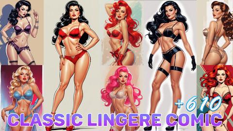 610 Classic Lingere Female Model Comic Style | Reference Images 4K