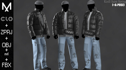 Street Outfit Male Marvelous designer/Clo3d OBJ mtl FBX ZPRJ +A-POSE