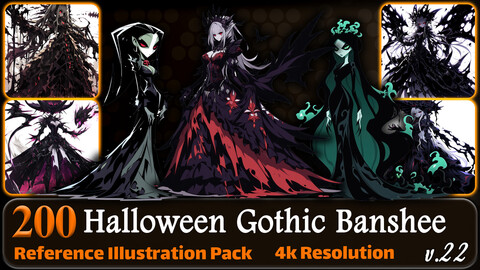 200 Anime Halloween Gothic Banshee (Full Body) Reference Pack | 4K | v.22