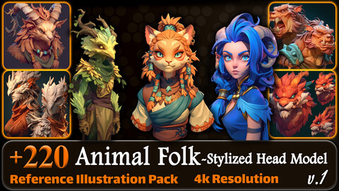 220 Animal Folk - Stylized Head Model Reference Pack | 4K | v.1