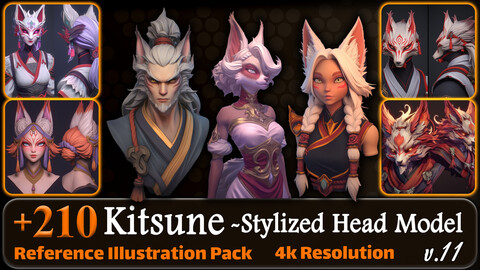 210 Kitsune - Stylized Head Model Reference Pack | 4K | v.11