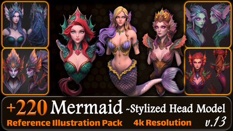 220 Mermaid - Stylized Head Model Reference Pack | 4K | v.13