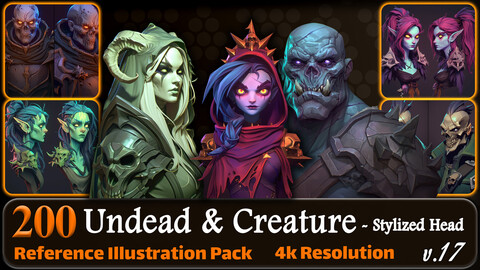 200 Undead and Creature - Stylized Head Model Reference Pack | 4K | v.17