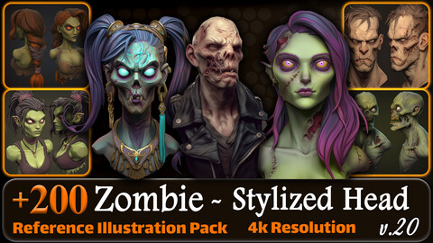 200 Zombie - Stylized Head Model Reference Pack | 4K | v.20