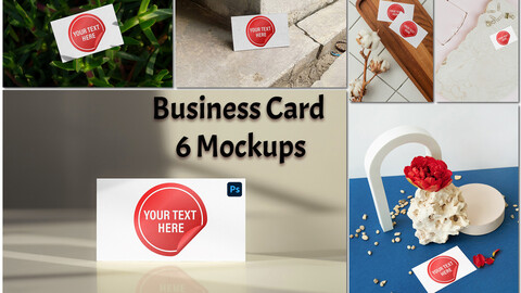 6 Business Card Mockups, Promotional Design, Modern Stationery, Branding Corporate Identity, PSD File