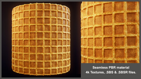 Seamless Waffle PBR Material Textures (food, ice cream, sweet, realistic, wafer, waffles, dessert)