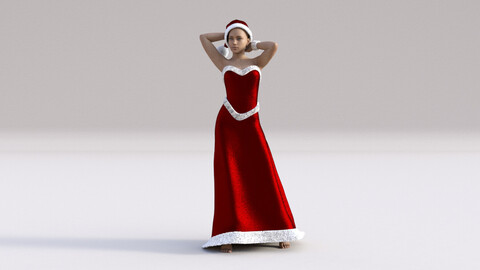 Female Santa Dress Gown Outfit Low-poly 3D model