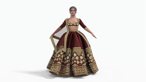 Indian Wedding Dress Low-poly 3D model