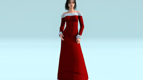 Holiday Dress Red Gown Low-poly 3D model