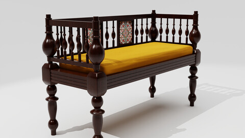 Antique Sofa Bench 3D Model – Classic Vintage Style Furniture