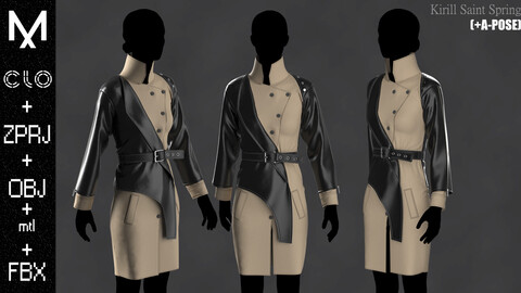 New Coat Female Marvelous designer/Clo3d OBJ mtl FBX ZPRJ +A-POSE