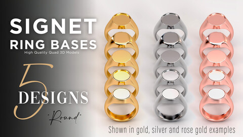 5 high quality OBJ signet ring bases - "Round" design